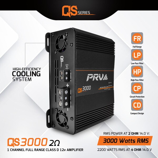 Main product image for PRV Audio QS3000 2 Ohm 1-Channel Full-Range Amplifier 3000W 294-3560